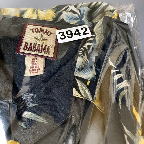 VTG Tommy Bahama Wood Button Loop Collar Shirt Mens L Black Floral Silk Blend - Picture 11 of 11